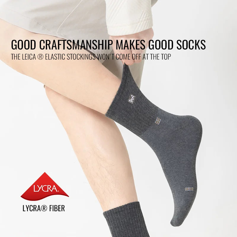 MiiOW 100% Pure Cotton Socks Men Business Dress Long Sock Black White Breathable Sport Sock Antibacterial Anti Odor Crew Socks