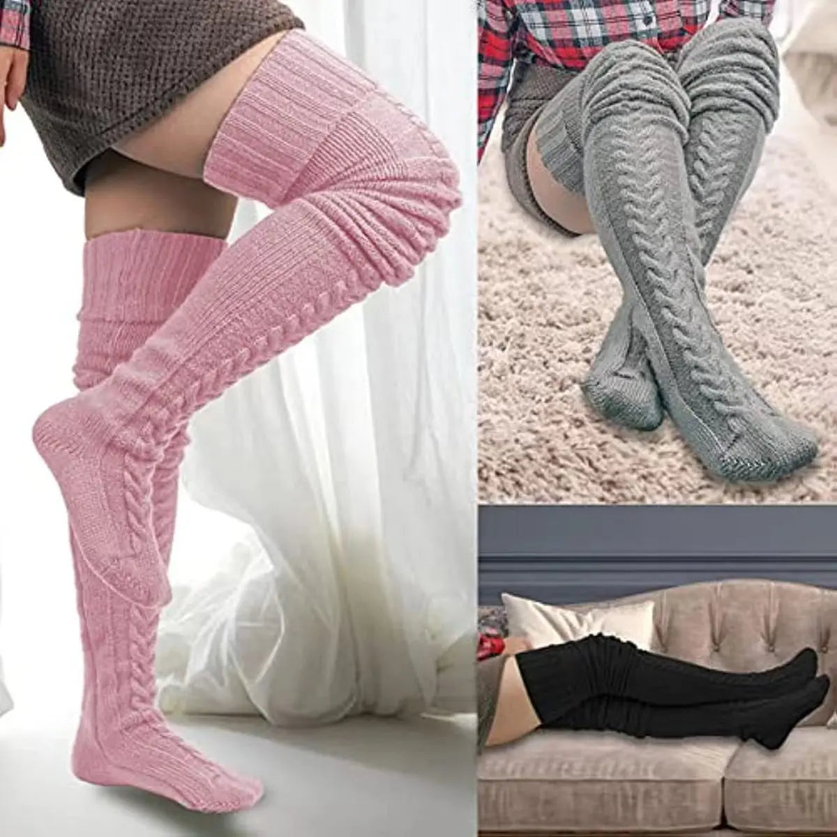 1 PAIRS Winter Knitted Socks Women Female Warm Over-knee Stockings Extended Stacking Socks