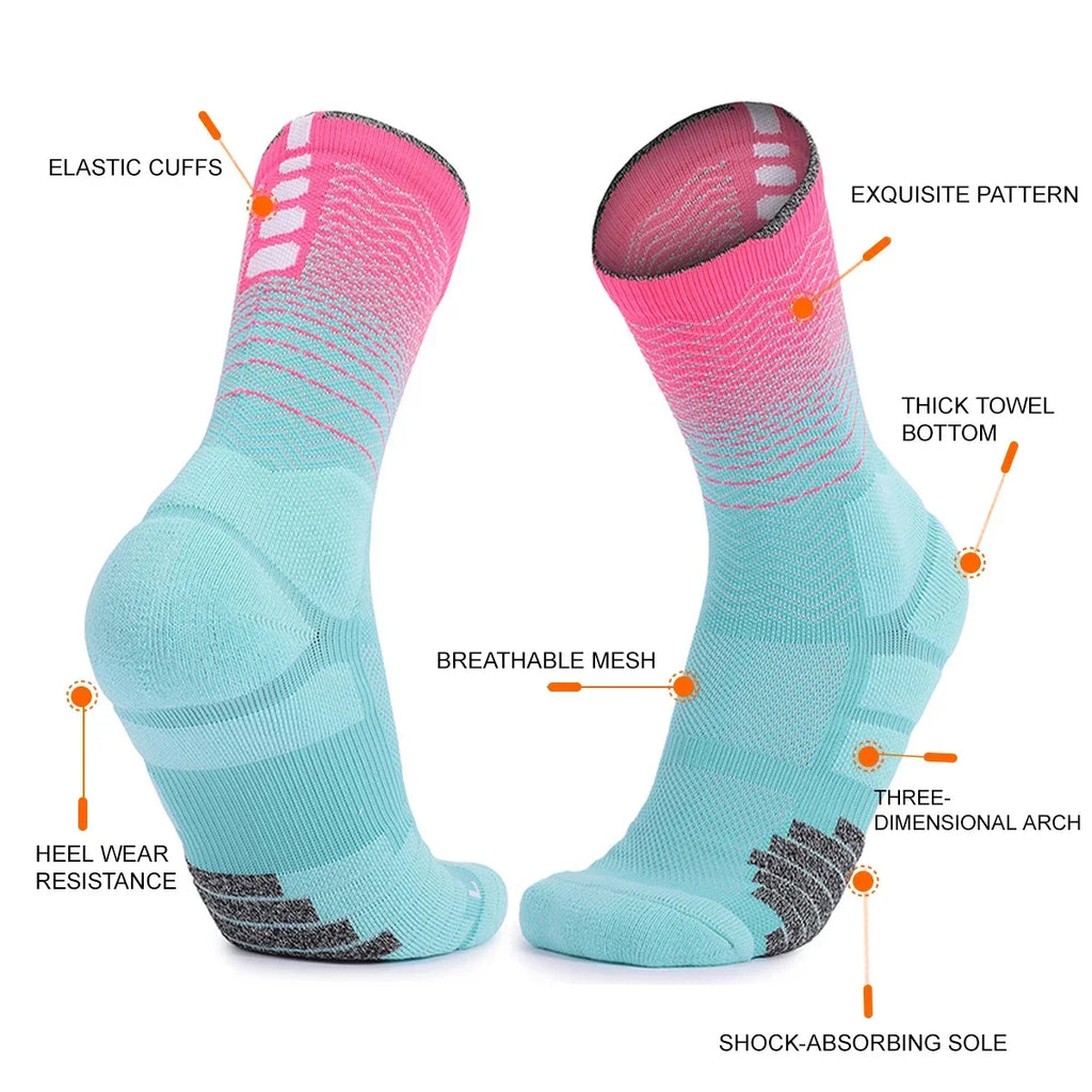 WRELS Socks Athletic Cushion Moisture Wicking Sports Socks Thicke Towel Bottom Sweat Absorbing Hiking Basketball Running Socks
