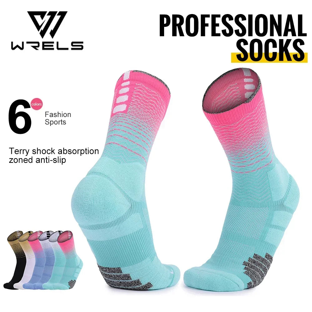 WRELS Socks Athletic Cushion Moisture Wicking Sports Socks Thicke Towel Bottom Sweat Absorbing Hiking Basketball Running Socks